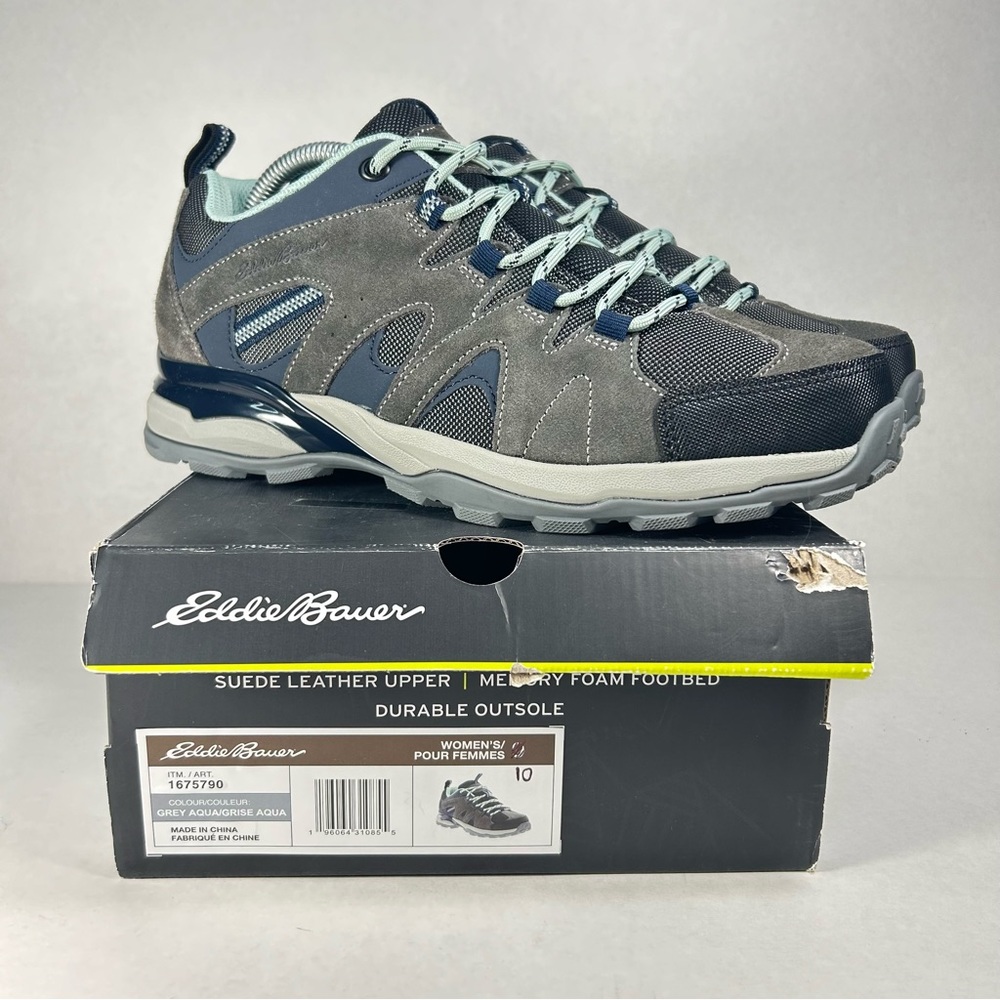 Eddie Bauer Trail Hiking Outdoor Shoes Sneakers Grey and Aqua; Women’s Size 10